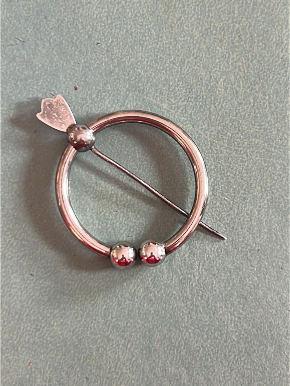 Silver Circular Shawl Pin Brooch with Bead Accents, 83% Pure Silver